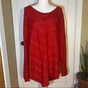 AGB Red Sparkly Long Sleeve Scoop Neck Holiday Christmas Sweater 1x